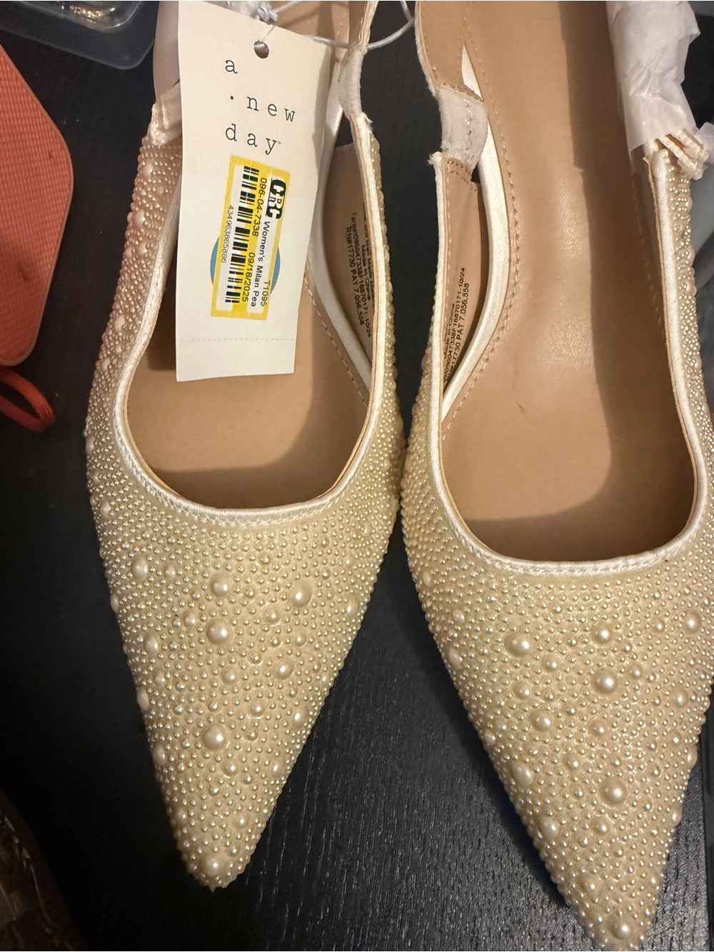 a new day Pearl-Studded Pointed Toe Flats in Cream